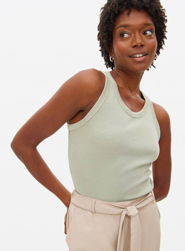 Light Green Washed Scoop Neck Ribbed Vest 10